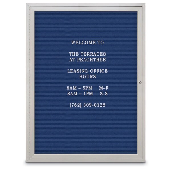 United Visual Products 60"x36" 2-Door Enclosed Outdoor Letterboard, Blue Felt/Satin UV1162D-SATIN-BLUE - main